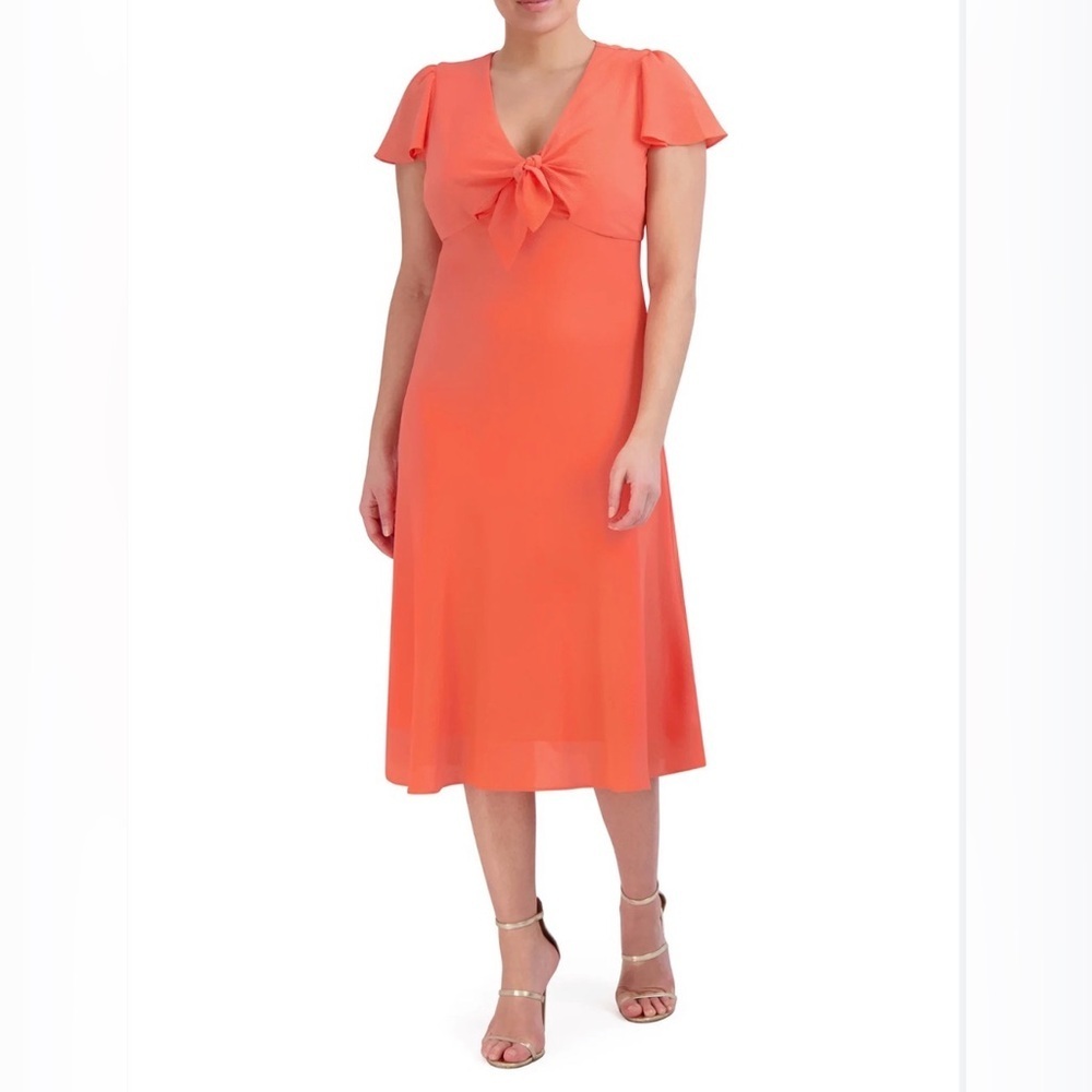🆕BCBG Paris - Tie Front Midi Flutter Short Sleeve Dress